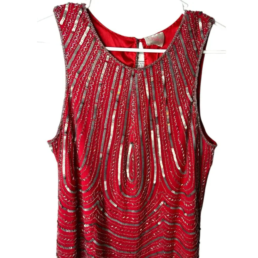 Parker NWT‎ Fuchsia Beaded Dress L Art Deco  Cocktail Party Holiday